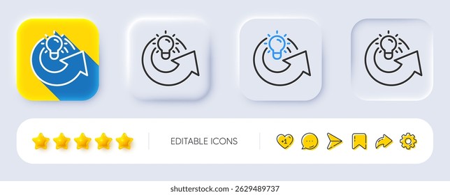 Share idea line icon. Neumorphic, Flat shadow, 3d buttons. Light bulb or Lamp sign. Creativity, Solution or Thinking symbol. Line share idea icon. Social media icons. Vector