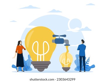 Share ideas or share knowledge, creativity or innovation, learn new skill concepts, transfer information or wisdom to employees or colleagues, business people transfer ideas to new light bulbs.