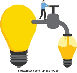 Share ideas or share knowledge, creativity or innovation, learn new skill concepts, transfer information or wisdom to employees or colleagues, business people transfer ideas to new light bulbs.