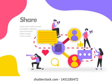 Share Illustration Concept, Sharing work files and documents. Modern flat design concept for Landing page website, mobile apps ui ux, banner poster, flyer brochure, web print document. Vector EPS 10