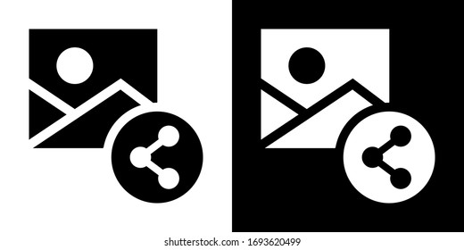 Compartir imagen. Icono de glifo en versión en blanco y negro.