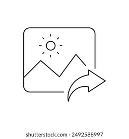 Imagen de Compartir. Estilo de línea de icono de foto compartida aislado sobre fondo blanco. Ilustración vectorial