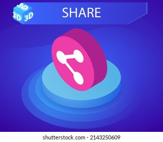 Share isometric design icon. Vector web illustration. 3d colorful concept