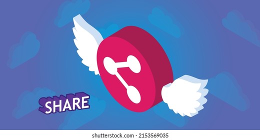 Share isometric design icon. Vector web illustration. 3d colorful concept
