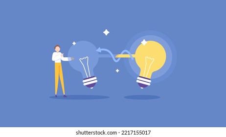 compartir conocimiento e ideas inspiradoras. transferir o impartir conocimientos a otros. aprender nuevas habilidades y habilidades. un estudiante de ciencias nuevas. diseño de concepto de ilustración. elementos gráficos