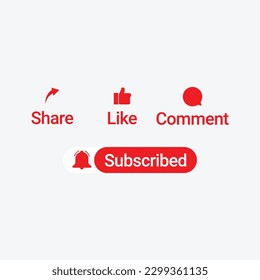 Share, Like, Comment, and Bell Subscribe Button. Icon Set of Channel Subscriptions