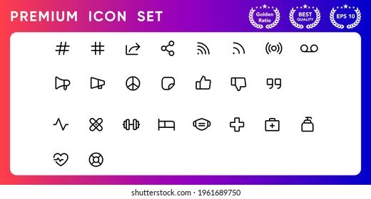 Share like UI modern line icon vector set. svg