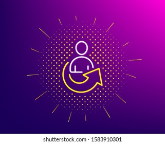 Share line icon. Halftone pattern. Business management sign. Employee, Manager refer symbol. Gradient background. Share line icon. Yellow halftone pattern. Vector