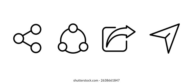 Share line icon set. Forward, send, social media, repost, distribute, share link, connection, upload, data transfer, web UI, mobile app, communication vector. Thin PNG and transparent icon pack.