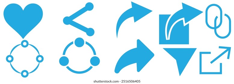 Share Link Button for Social Media Line and Silhouette Icon. Arrows Symbol Share Link for Web Site Outline Icon. Send Data Sign Linear Pictogram. Editable Stroke. Isolated Vector Illustration.