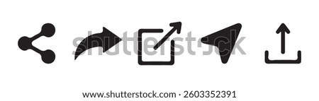 Share Link Button for Social Media Line and Silhouette Icon. Arrows Symbol. Link, share link, external link black vector icon set. Vector Illustration Eps 10