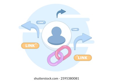 share link concept. send and spread link to others or friends. user security in accessing link, marketing, address, information, customers. account symbol and share link.