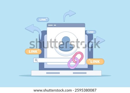 share link concept. send and spread link to others or friends. user security in accessing link, marketing, address, information, customers. account symbol and share link.