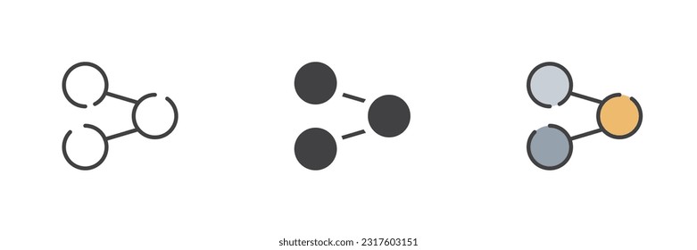 Share link different style icon set. Line, glyph and filled outline colorful version, outline and filled vector sign. Symbol, logo illustration. Vector graphics