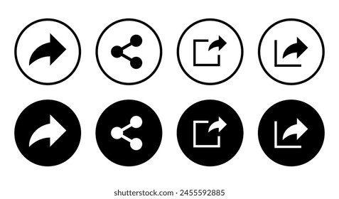 Share link icon on black circle. Social media elements