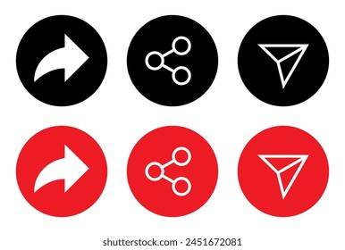 Share link icon set on circle background. Sharing, send sign symbol