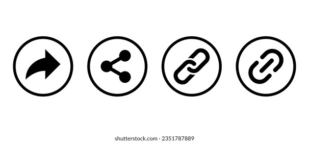 Share and link icon vector in circle line. Repost and hyperlink symbol