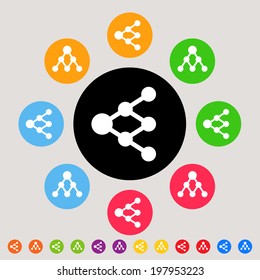 Share or link icons - colorful vector icon set - can be used as network signs or tree diagrams