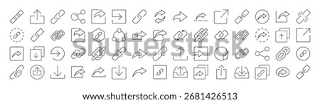 Share and Link Line Icon Pack. Outline Signs for Graphic and Web Design, Apps, Adverts, Various Cards 
