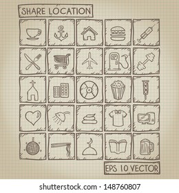 Share Location Icon Doodle Set