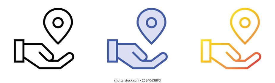 Icono de ubicación compartida. Lineal, relleno azul y diseño de estilo degradado aislado sobre fondo blanco