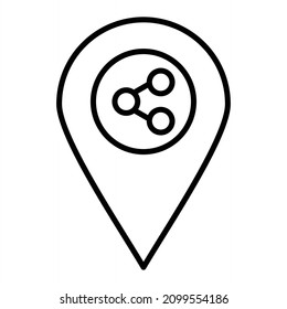 Icono de contorno del vector de ubicación de recurso compartido aislado en fondo blanco
