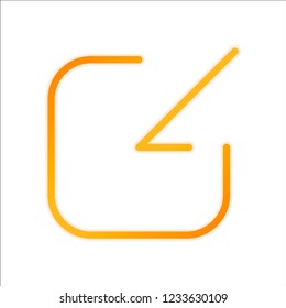 Share, login or download. Diagonal arrow into square. Orange sign with low light on white background