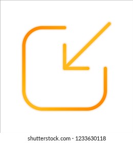 Share, login or download. Diagonal arrow into square. Orange sign with low light on white background