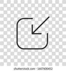 Share, login or download. Diagonal arrow into square. Black symbol on transparency grid