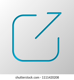 Share, logout or upload. Diagonal arrow out square. Paper design. Cutted symbol with shadow