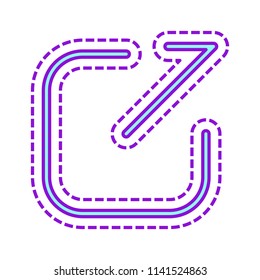 Share, logout or upload. Diagonal arrow out square. Colored sketch with dotted border on white background