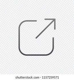 Share, logout or upload. Diagonal arrow out square. On grid background