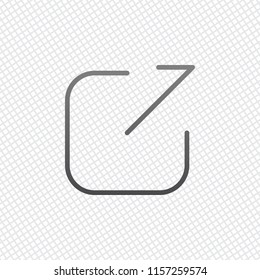 Share, logout or upload. Diagonal arrow out square. On grid background