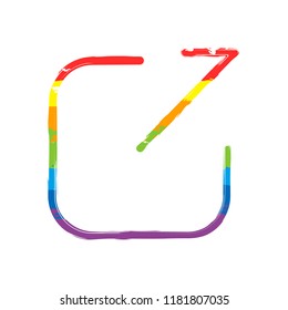 Share, logout or upload. Diagonal arrow out square. Drawing sign with LGBT style, seven colors of rainbow (red, orange, yellow, green, blue, indigo, violet