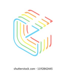 Share, logout or upload. Diagonal arrow out square. Stack of colorful isometric icons on white background