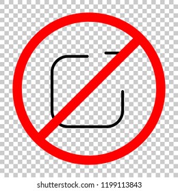 Share, logout or upload. Diagonal arrow out square. Not allowed, black object in red warning sign with transparent background