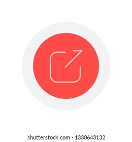Share, logout or upload. Diagonal arrow out square. Icon in colored circle with gray bold border. Web button, modern flat design