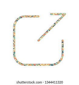 Share, logout or upload. Diagonal arrow out square. Colored mosaic with polygons