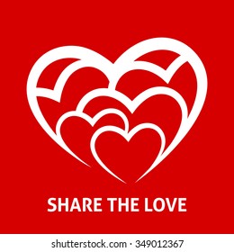 Share the love concept peace and unity design with white hearts icon on red background. Vector illustration.