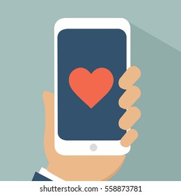 share the love, phone, heart flat illustration