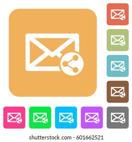 Share mail flat icons on rounded square vivid color backgrounds.