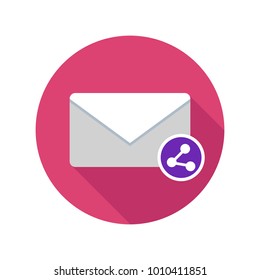 Share mail icon. Email icon with long shadow. Vector Flat Illustration