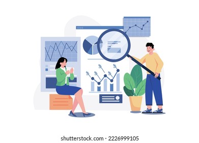 Share Market Analysis Illustration concept. A flat illustration isolated on white background