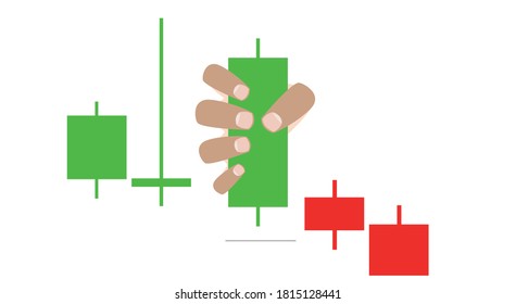 share market candle vector hand holding stock pattern red and green flat illustration