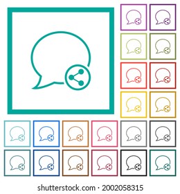 Compartir iconos de color plano de mensajes con marcos cuadrantes en fondo blanco