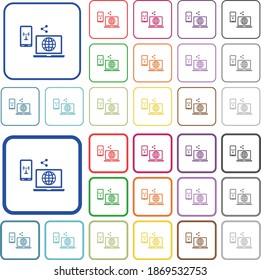 Share mobile internet color flat icons in rounded square frames. Thin and thick versions included.