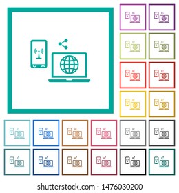 Share mobile internet flat color icons with quadrant frames on white background