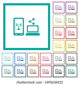 Share mobile internet flat color icons with quadrant frames on white background