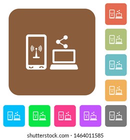 Share mobile internet flat icons on rounded square vivid color backgrounds.
