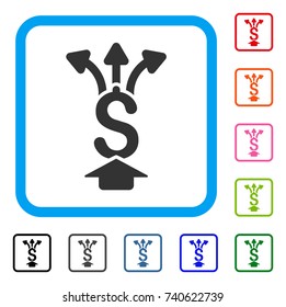 Share Money icon. Flat gray iconic symbol inside a light blue rounded square. Black, gray, green, blue, red, orange color versions of Share Money vector. Designed for web and app interfaces.